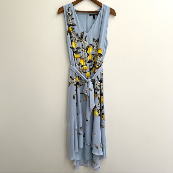 WHBM Blue Sleeveless Lemon Print Tea Midi Dress High Low Hem XL - Picture 5 of 16